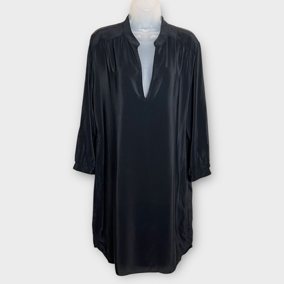 AMANDA UPRICHARD black 100% silk v neck tunic dress size large minimalist - Picture 2 of 7